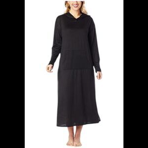 Comfort Code Women's Brushed Knit Hooded Maxi Lounger Black - Regular